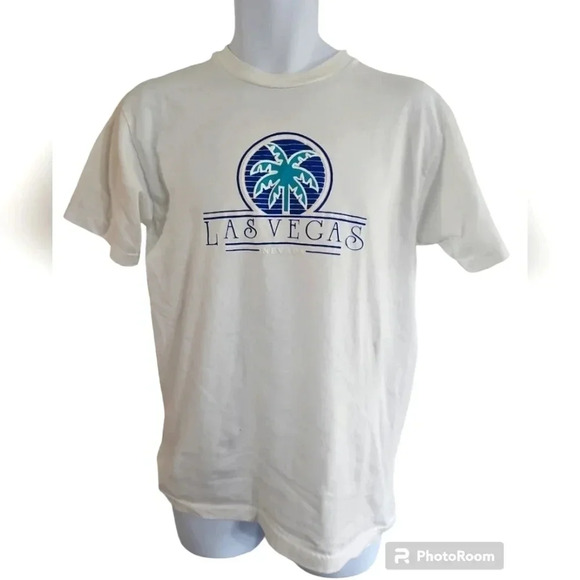 B.U.M. Large Vintage Y2K White SS Las Vegas Nevada Palm Tree Casual Rare T-shirt - Picture 1 of 6